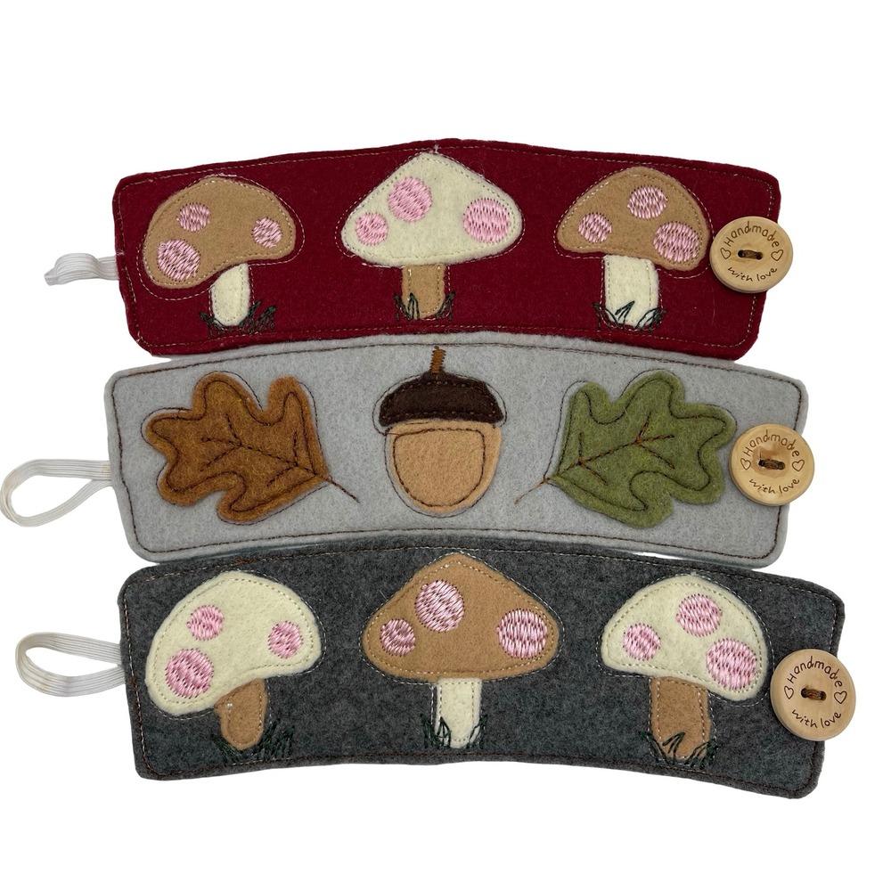 Set‎ of 3 Handmade Felt Mushroom & Acorn Coffee Cup Sleeves Cozies Fall Boho